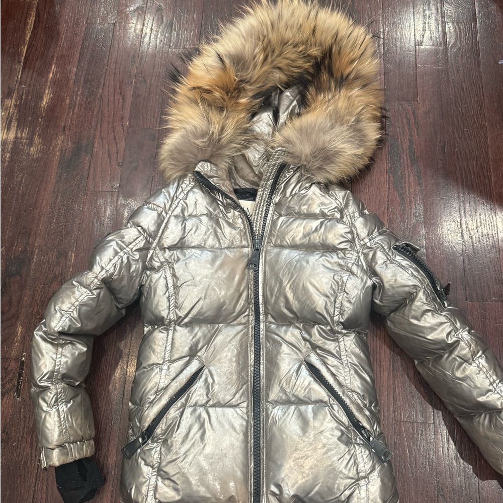 SAM Kids Gunmetal Puffer Jacket with Fur Hood